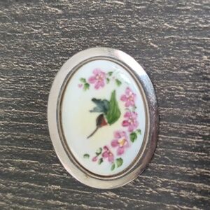 Vintage Hand Painted Hummingbird Pin Brooch Signed Kohl